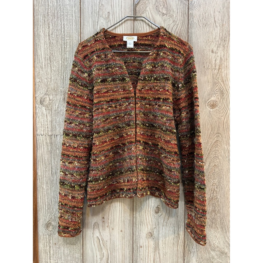 Talbots Womens Large Multi Color Striped Eyelash Silk Blend Cardigan Sweater